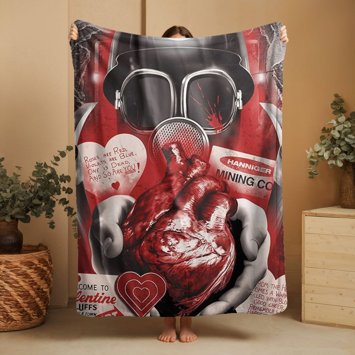 Horror Movie Blanket - Bloody Valentine Blanket - Luxury Twin / Double Velveteen Fleece Blanket