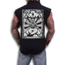 Image of back print of workers shirt