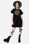Restyle – Entombed – Gothic-Midikleid mit beflocktem Mesh-Einsatz