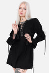 Restyle – Entombed – Gothic-Midikleid mit beflocktem Mesh-Einsatz